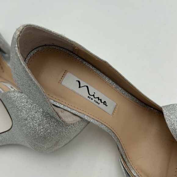 Nina Fay Silver Glitter Bow Peep Toe Heels - Picture 8 of 9